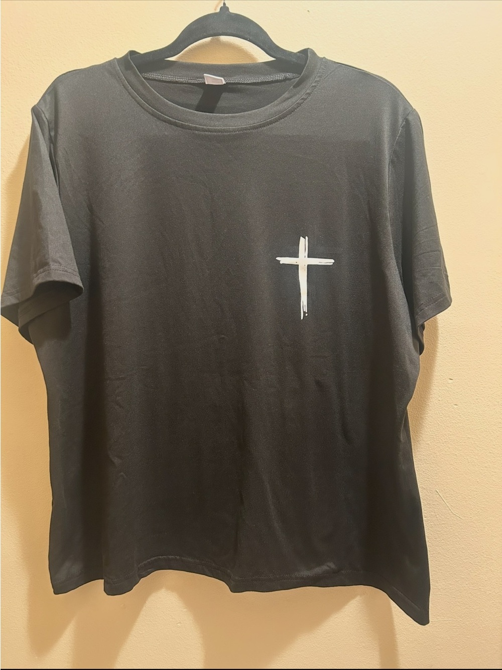 SHEIN Black Tee with White Brushstroke Cross